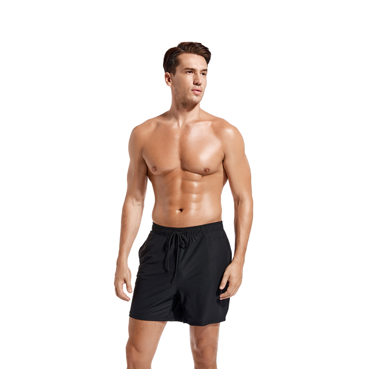 Men's Classic Black Tan Through Swim Trunks - No Tan Lines, Quick-Dry Beach Shorts