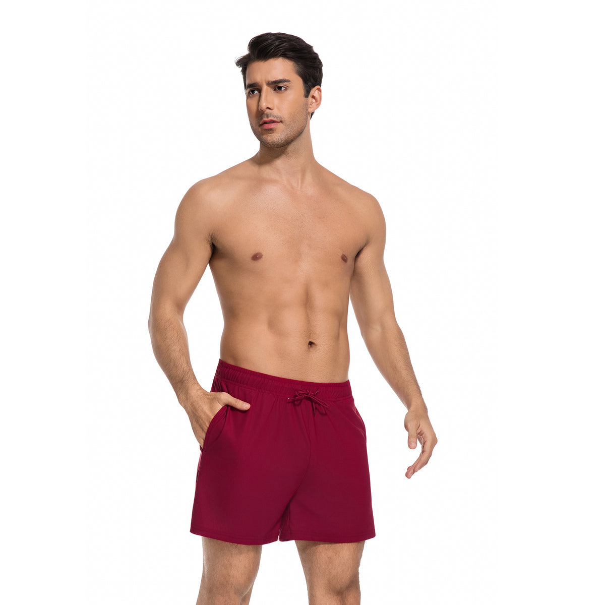 Wine Red Men’s Tan Through Beach Swimming Shorts